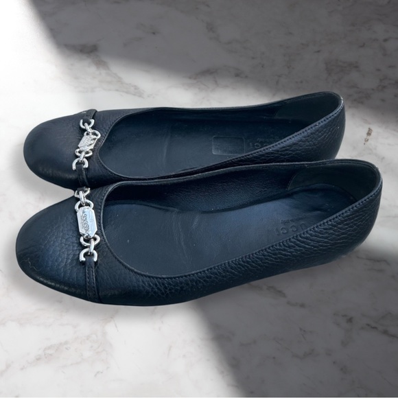 Gucci Black Leather Cellarius Silver Hardware Ballet Flats Sz 35 5 / 5.5 - Picture 5 of 15